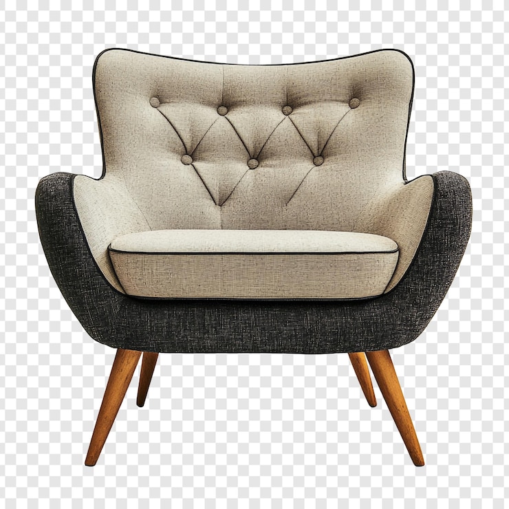 PSD gratuito elegante poltrona moderna di metà secolo rivestita di beige e grigio