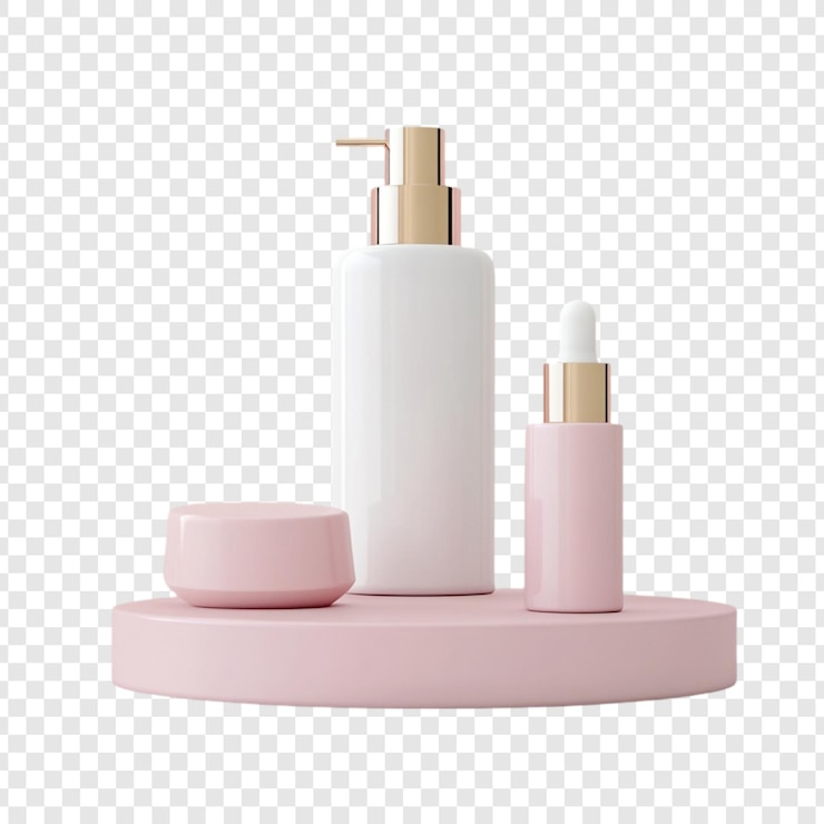 Gratis PSD elegante roze en witte schoonheidsproducten op de tentoonstelling luxueuze huidverzorgingsset