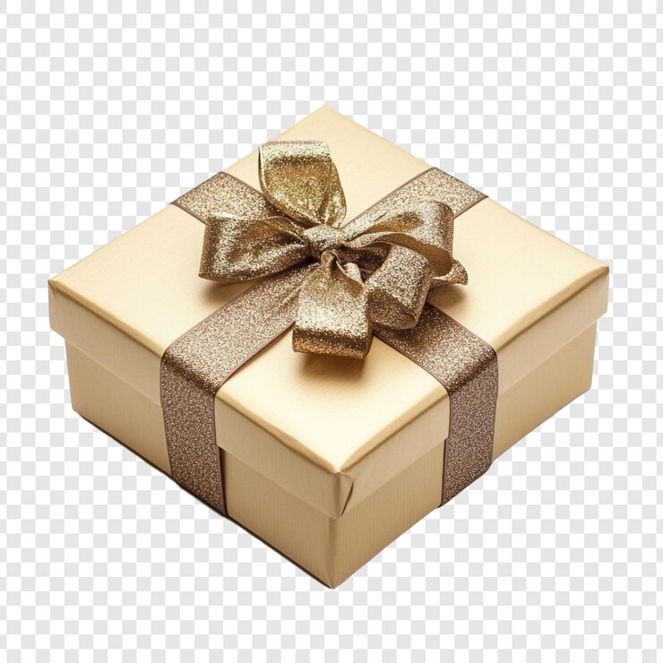 PSD gratuito elegante scatola regalo d'oro con arco luccicante