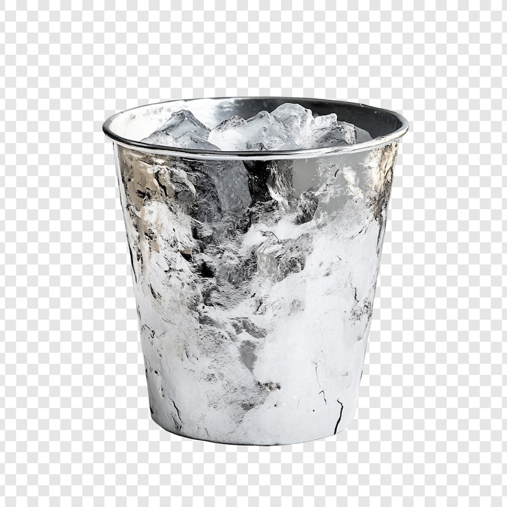 PSD gratuito elegante secchio per il ghiaccio contenitore di ghiaccio metallico martellato d'argento con cubetti di ghiaccia