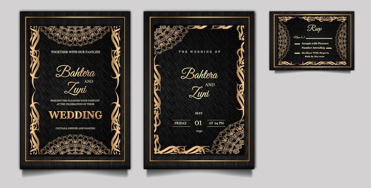 PSD gratuito elegante set di inviti di nozze di lusso