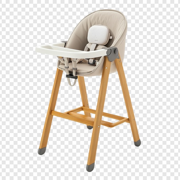 Elegante silla alta para bebés de madera de bambú y tela beige