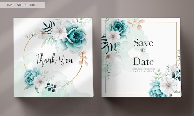 PSD gratuito elegante tarjeta de invitación de acuarela con flor de tosca y hojas