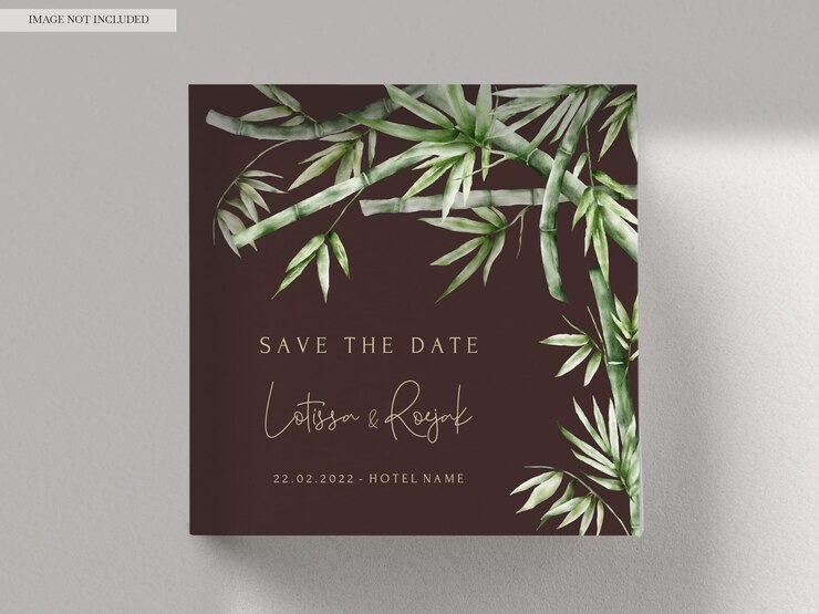 elegante tarjeta de invitación de boda de bambú verde acuarela