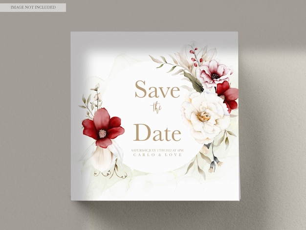 PSD gratuito elegante tarjeta de invitación de boda boho con flores secas y flores granate