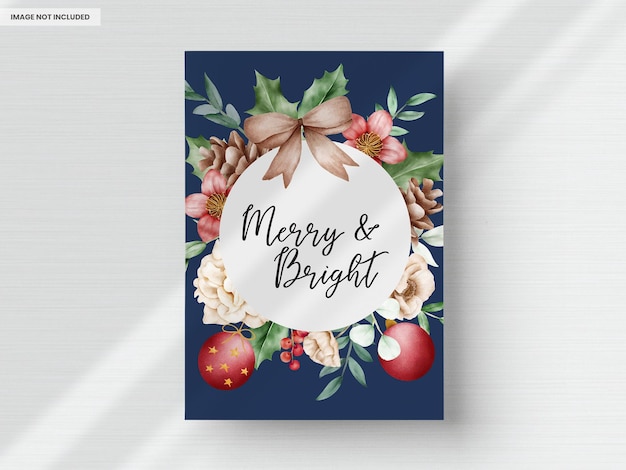 Elegante tarjeta de navidad y año nuevo acuarela floral