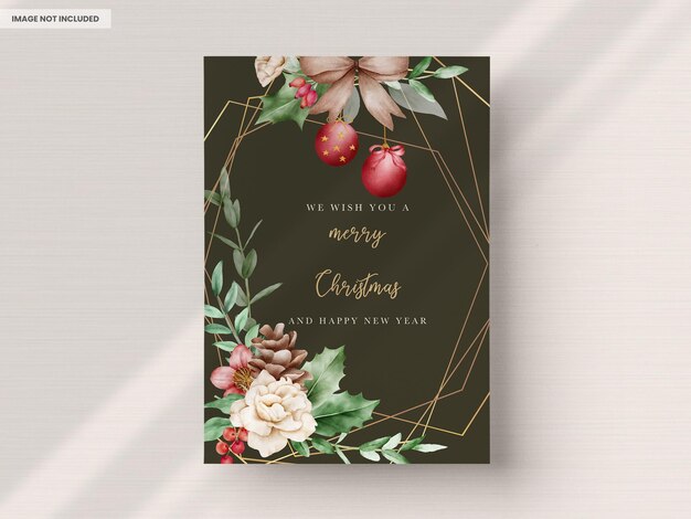 elegante tarjeta de navidad y año nuevo acuarela floral