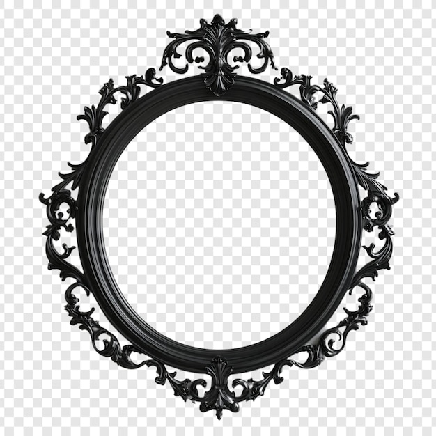 Elegante telaio rotondo nero ornato in stile vittoriano Decorazione antica Design classico Decorazione della casa Quadro circolare Quadro fotografico di lusso Quadro fotografico Elemento di design vintage