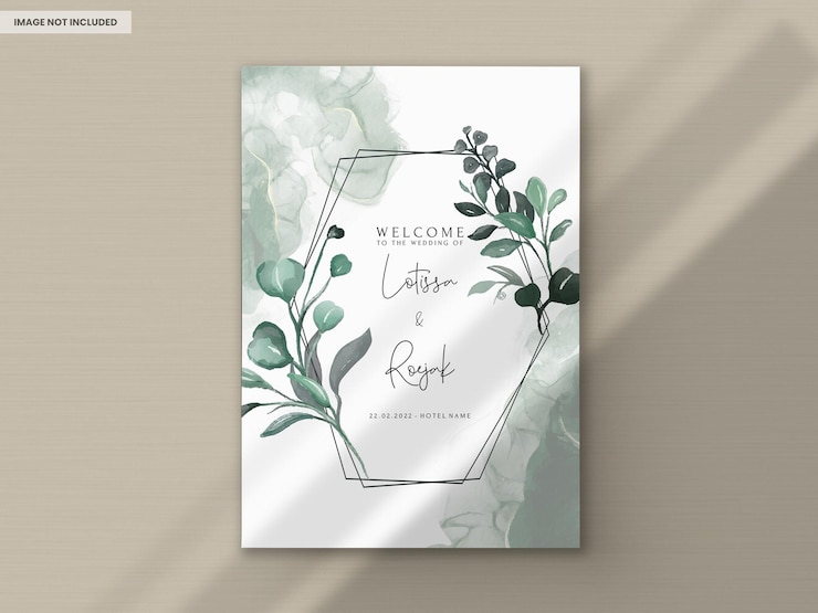 PSD gratuito elegante verde acquerello foglie modello di carta di invito