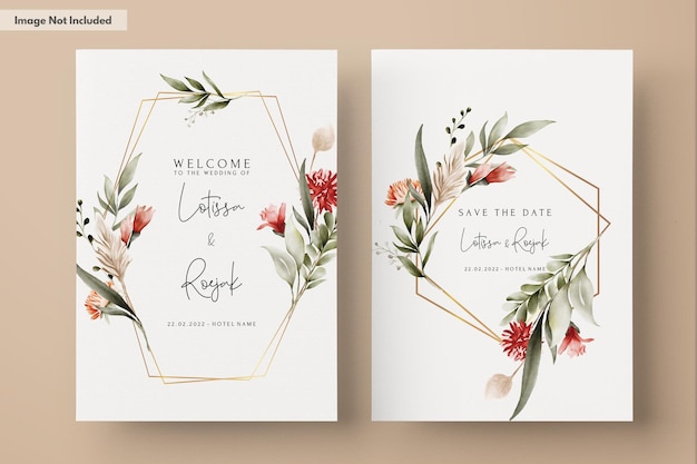 Gratis PSD elegante vintage boheemse bloemen uitnodigingskaartsjabloon