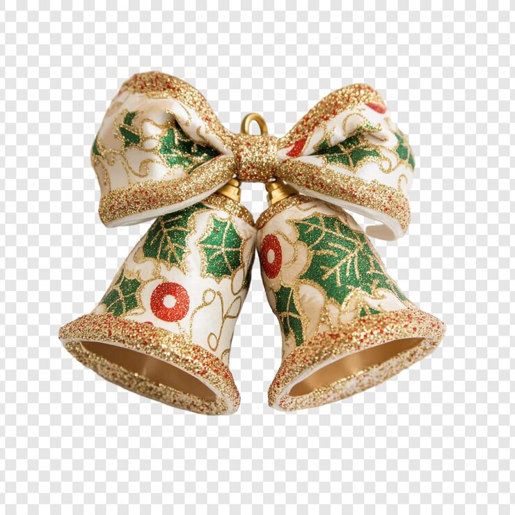 PSD gratuito elegantes campanas de navidad con arco de brillo dorado