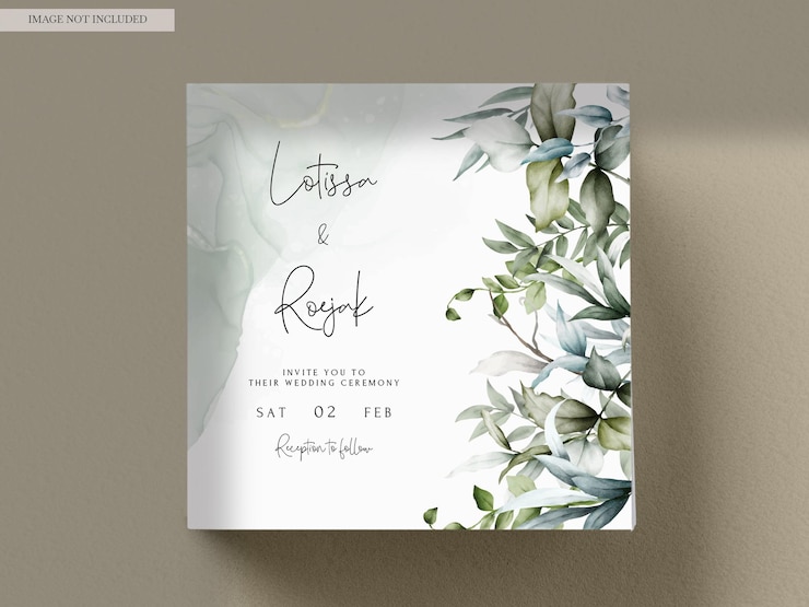 elegantes hojas vintage acuarela juego de tarjetas de invitación de boda