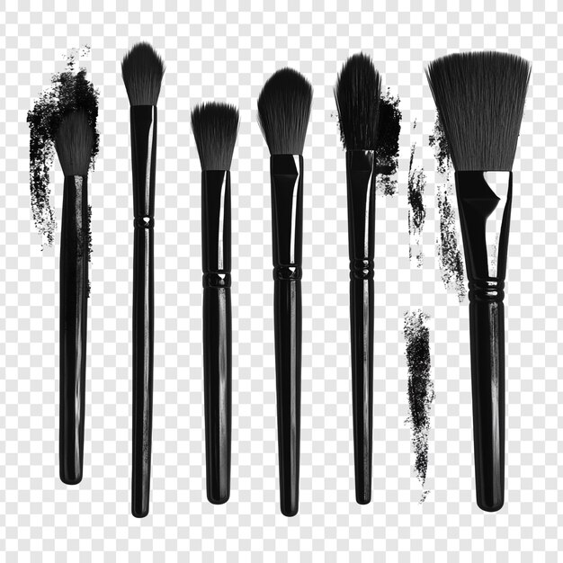 Elegantes pinceles de maquillaje negros en un fondo transparente