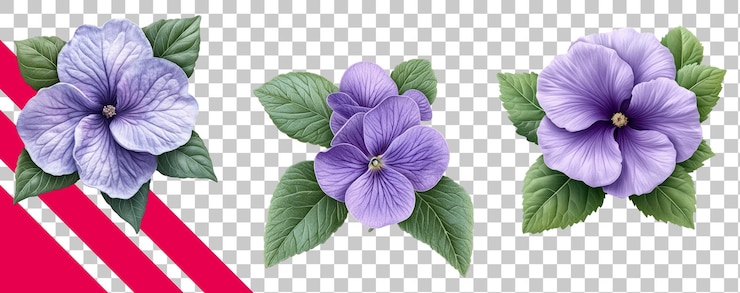 PSD gratuito eleganti fiori viola con foglie verdi