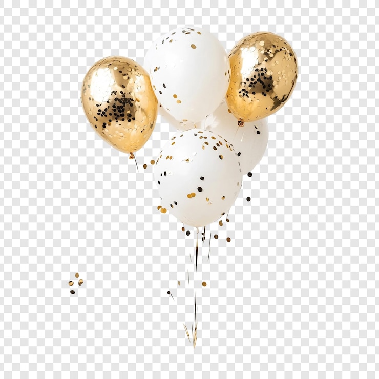PSD gratuito eleganti palloncini di confetti dorati e bianchi