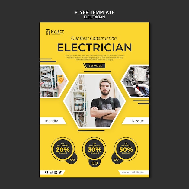 Gratis PSD elektricien flyer sjabloon thema