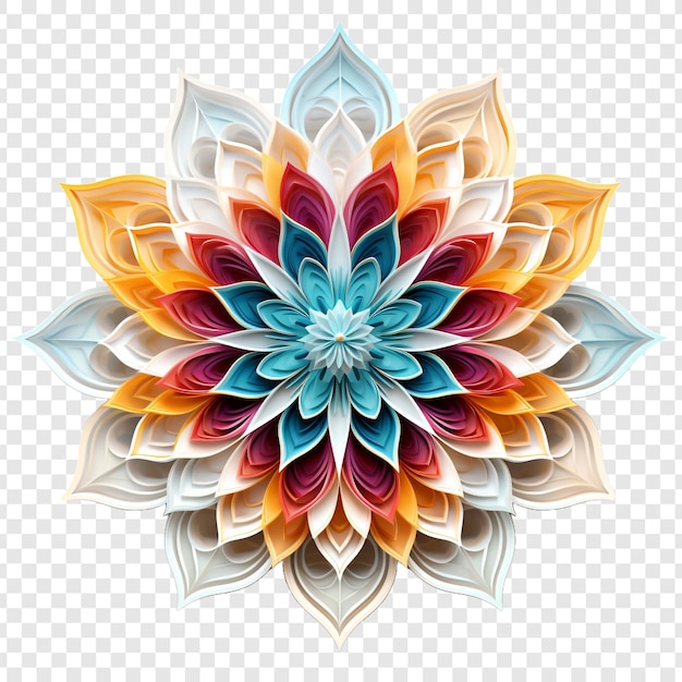 Elemento de diseño fractal de mandala con patrón de flores aislado en un fondo transparente