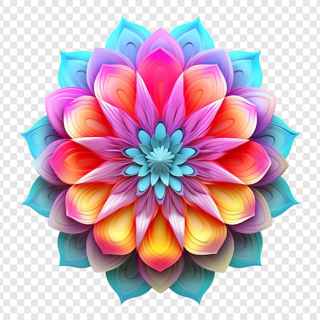 Elemento de diseño fractal de mandala con patrón de flores aislado en un fondo transparente