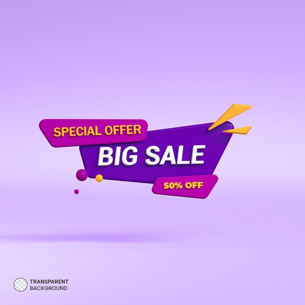 Elemento de representación 3d de oferta de venta para diseño de redes sociales de banner promocional