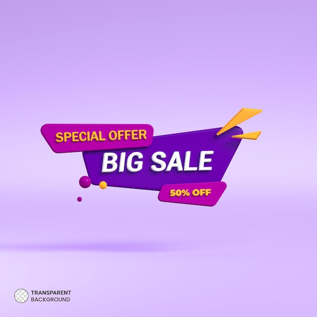 Elemento de representación 3d de oferta de venta para diseño de redes sociales de banner promocional
