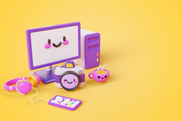 Los elementos Kawaii 3D que representan el fondo