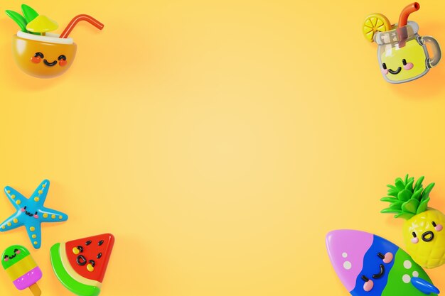 Los elementos Kawaii 3D que representan el fondo