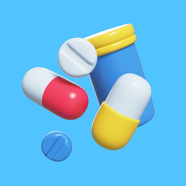 PSD gratuito elementos médicos 3d con medicamentos.