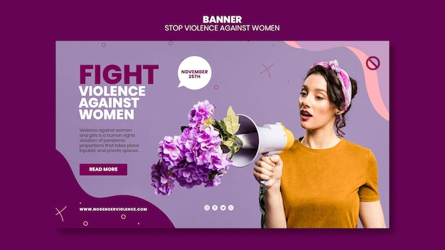 Eliminazione della violenza contro le donne modello di banner orizzontale con foto