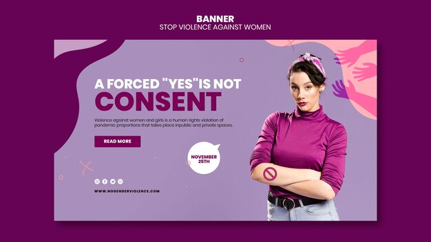 Eliminazione della violenza contro le donne modello di banner orizzontale