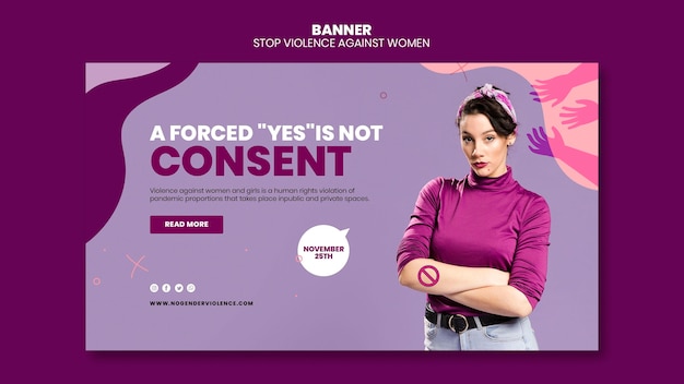 Eliminazione della violenza contro le donne modello di banner orizzontale
