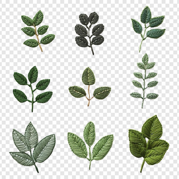 PSD Gratis embroidered green leaves a collection of nine unique botanical designs