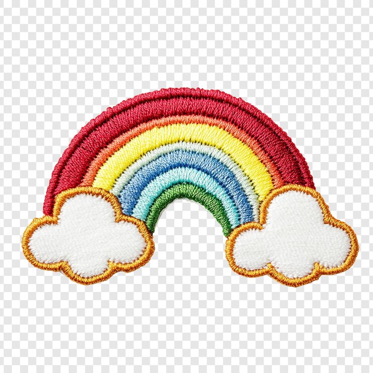 PSD Gratis embroidered rainbow patch with clouds a colorful joyful design