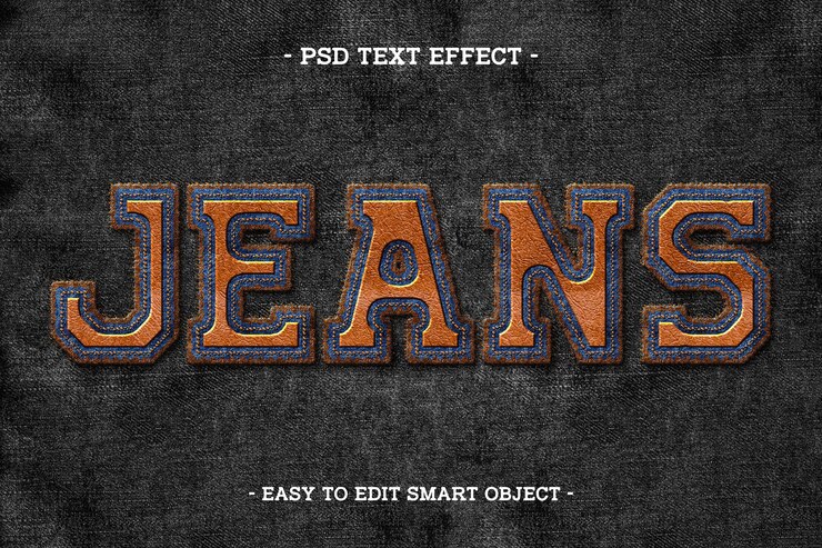 PSD Gratis embroidery stitch jeans text effect