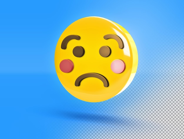 PSD gratuito emoji 3d circular con cara triste y sonrojada