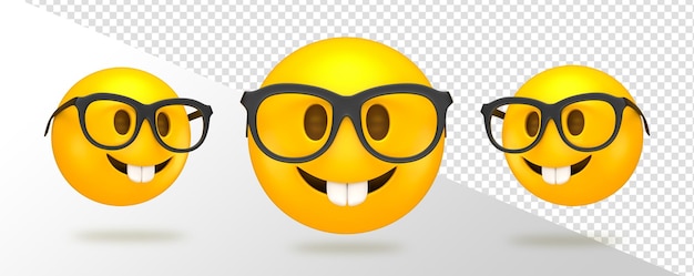 Emoji sorridenti con occhiali con sfondo trasparente