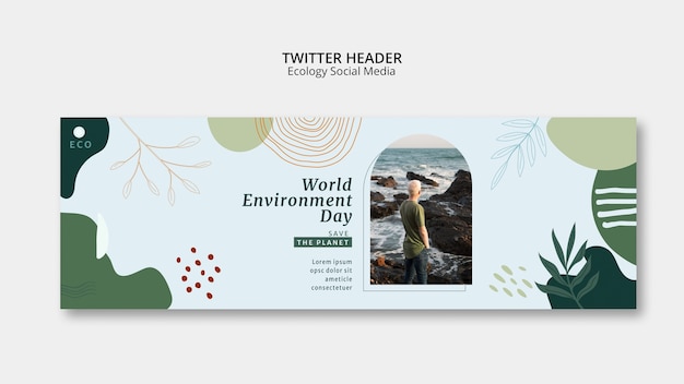 Encabezado de twitter de concepto de ecología dibujado a mano