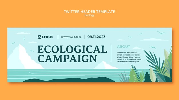Encabezado de twitter de ecología de diseño plano