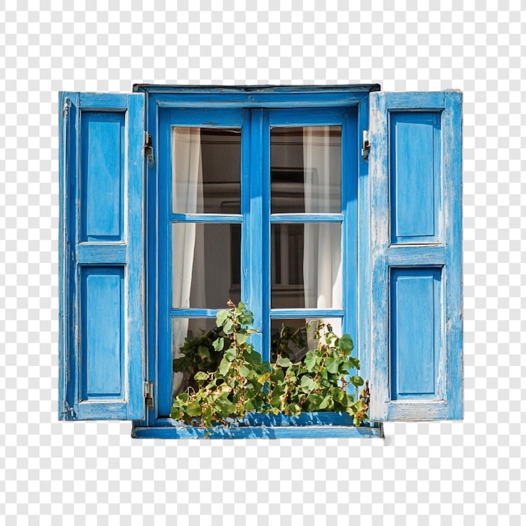 PSD gratuito encantadora ventana azul con plantas