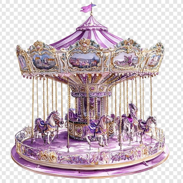 Enchanted Purple Carousel A Whimsical Watercolor Painting
