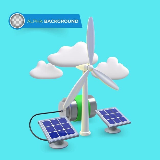 Energía renovable para reducir las emisiones de co2. Ilustración 3d