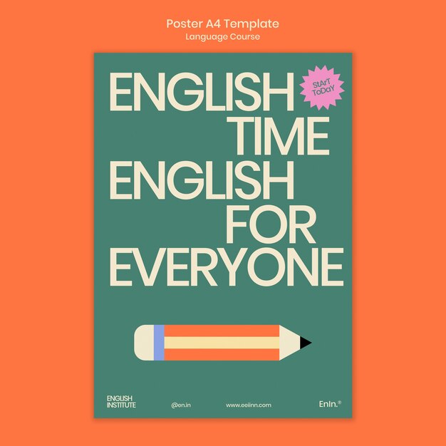 english language courses vertical poster template in retro style