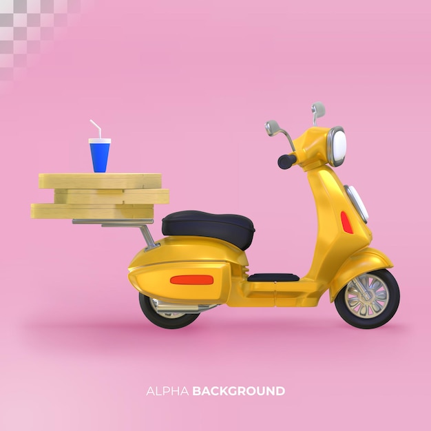 Entrega de comida con scooter. Representación 3d