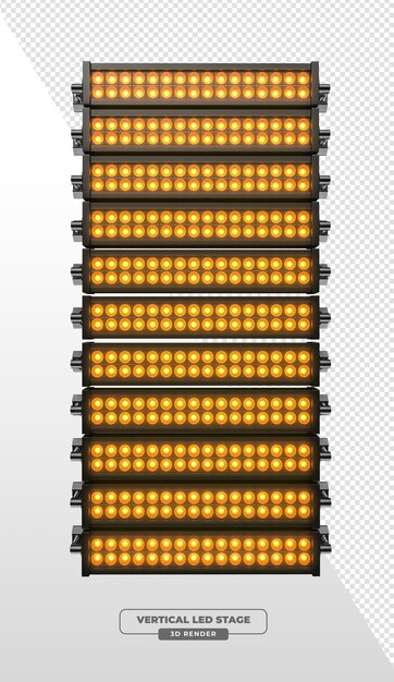 El equipo de iluminación del escenario con múltiples focos LED en estructura vertical renderizado en 3D