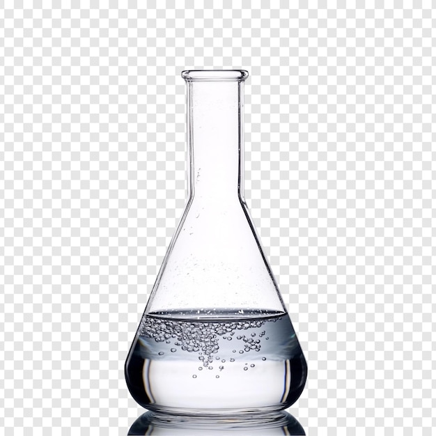Erlenmeyer frasco con líquido y burbujas Un estudio de primer plano de la vidriera de laboratorio