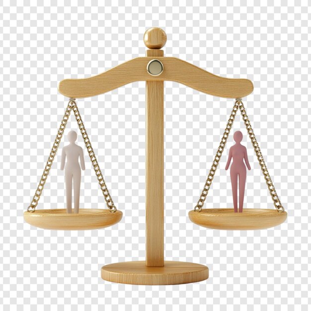 Escalas de madera equilibrando dos figuras Concepto de igualdad de género