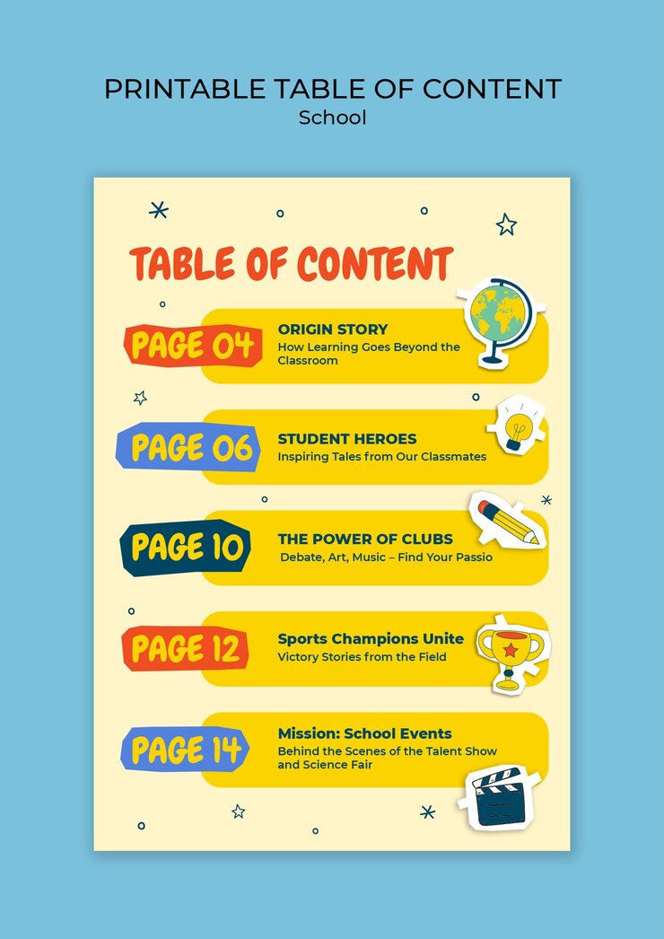 PSD gratuito escuela de diseño de plantillas de tablas de contenido