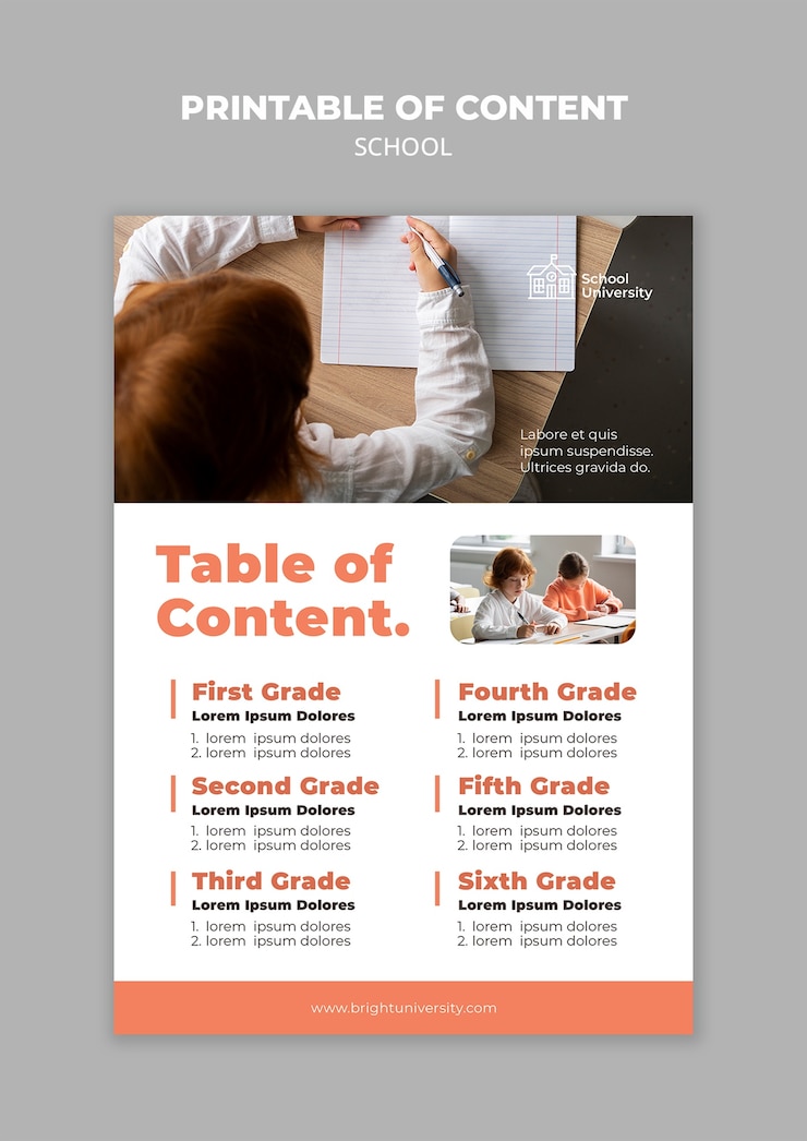 PSD gratuito escuela de diseño de plantillas de tablas de contenido