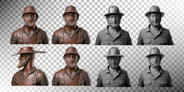 Escultura de bronce detallada del explorador con sombrero