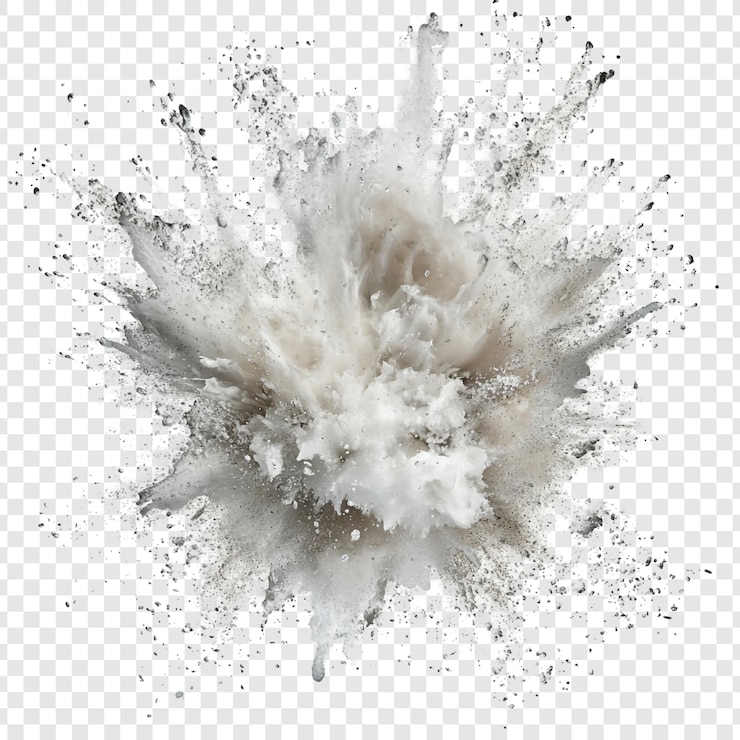 PSD gratuito esplosione in scala di grigio astratta di polvere o polvere immagine ad alta risoluzione in movimento dinamico ed energetico con sfondo trasparente perfetta per il design o gli effetti visivi