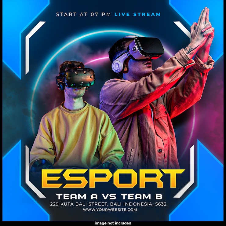 Gratis PSD esports wedstrijd dag gaming evenement sociale media en flyer sjabloon